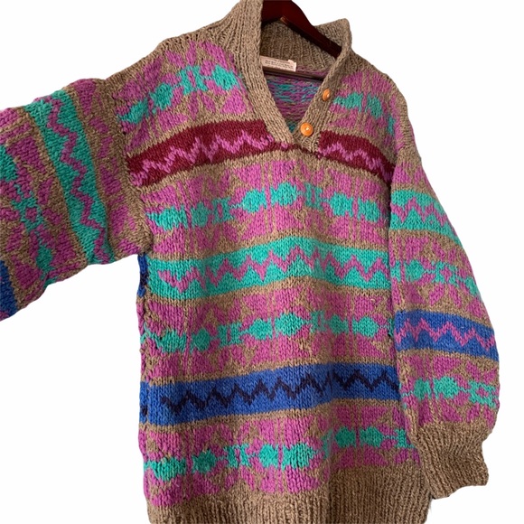 Sold🎈Vintage 90s Wool Sweater Collar Handmade Ecuador - Picture 4 of 14